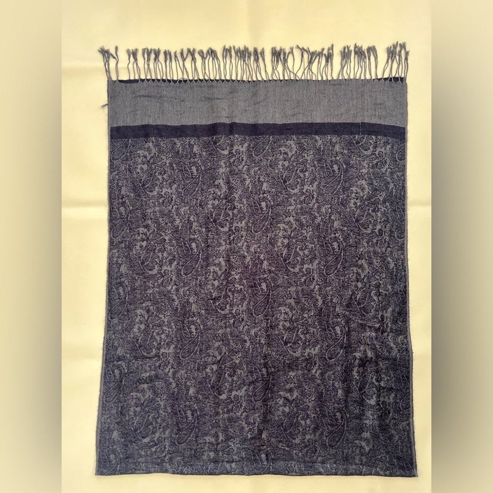 Boho Paisley Fringed Scarf Shawl Blue 77in Length Casual Boho Festival Travel - Picture 2 of 6